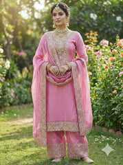 Amazing Pink Fendy Silk with Sequence Work Palazzo Suit