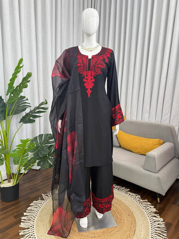 Lovely Black Rayon Cotton with Thread Work Sharara Suit