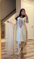 Elegant Cream French Crepe Embroidery Work Sharara Suit