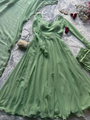 Amazing Pista Green Georgette Anarkali Work Suit