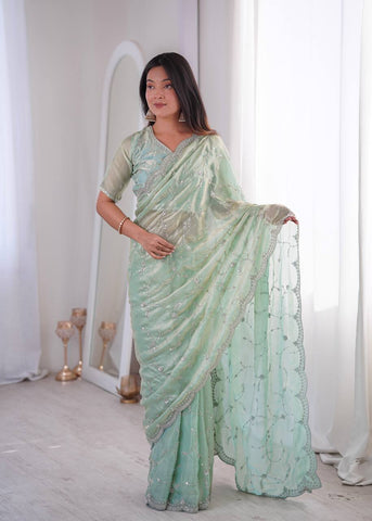 Lovely Pink Silk with Fancy Work Saree
