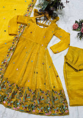 Mesmerizing Yellow Soft Silk with Sequins Embroidery Gown