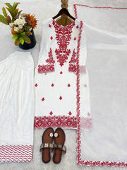 Adorable White Rayon Cotton Embroidery Work Sharara Suit