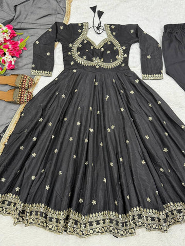 Exclusive Black Heavy Vichitra Silk Sequence Work Anarkali