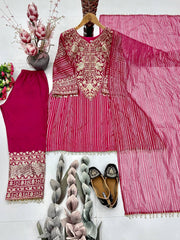 Amazing Pink Nylon Lining with Heavy Embroidery Sharara Suit