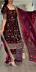 Stunning Maroon Heavy Fandy Silk Embroidery Work Gown