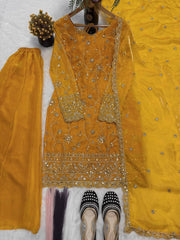 Exclusive Mustard Silk Thread Work Sharara Suit