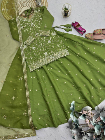 Amazing Green Silk with Embroidery Work Lehenga Choli