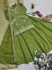 Amazing Green Silk with Embroidery Work Lehenga Choli
