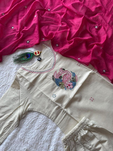 Lovely Cream Khadi Cotton with Embroidery Work Kurti