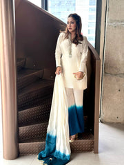 Roman Glass Top with Palazzo and Organza Dupatta Set