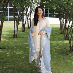 Blue Pure Roman Glass Sequence Work Palazzo Suit