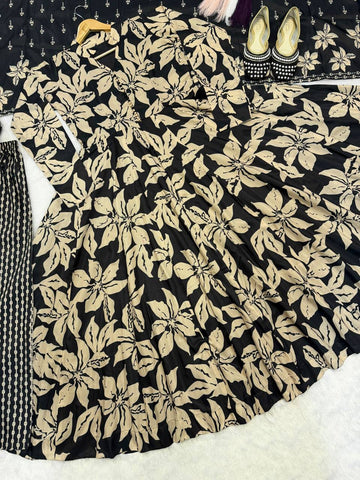 Awesome Black Maslin Cotton Digital Print Anarkali Suit