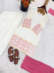 Amazing  Silk Heavy Embroidery White  Sharara Suit