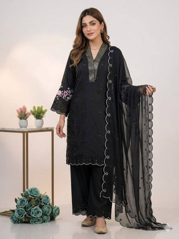 Exclusive White Sequence Embroidery Cut Work Sharara Suit