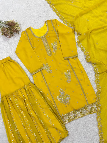 Yellow Fox Georgette Sequence Work Kurti Set