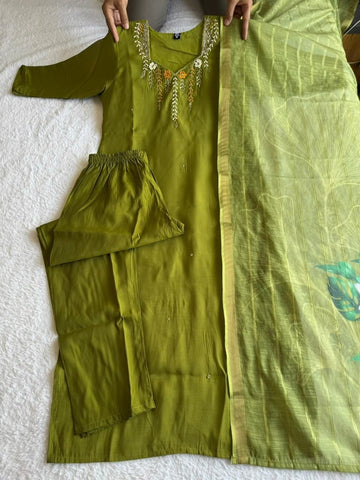 Amazing Parrot Mul Chanderi with Hand Work Sharara Suit