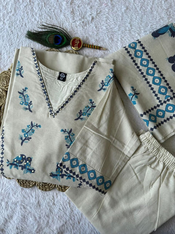 Cream Khadi Cotton with Sequence Work Sharara Suit