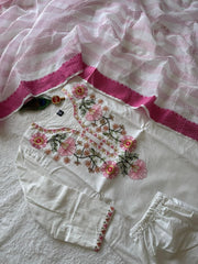 White Floral Embroidered Suit with Dupatta