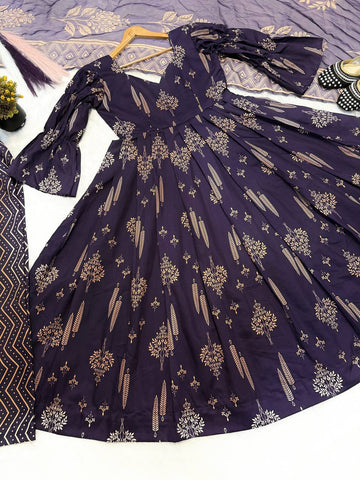 Attractive Purple Digital Print Work Anarkali Suit