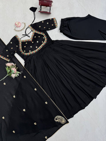 Designer Black Color Anarkali Style Suit Set