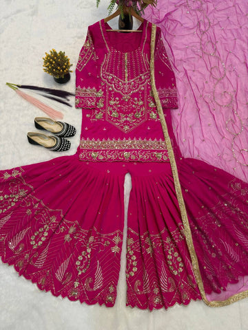 Pink Heavy Sequence Work Stunning Sharara Palazzo