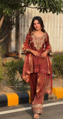 Brown Heavy Embroidery Work Sharara Suit