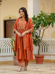 Gorgeous Roman Silk Multi Embroidery Work Anarkali Kurti Set