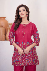 Charming Brown Cotton Kantha Work Co-ord Set