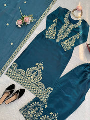 Alluring Blue Jmc Silk Thread Work Plazo Suit