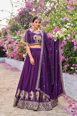 Mesmerizing Blue Vichitra with Embroidery Sequence Work Lehenga
