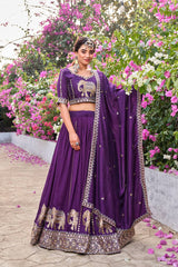 Mesmerizing Blue Vichitra with Embroidery Sequence Work Lehenga