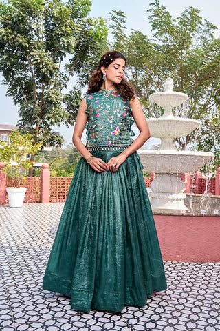 Exclusive Gold Pure Crush Heavy Embroidery Lehenga With Top