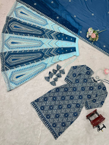 Blue Faux Georgette with Sequence Work Lehenga Top