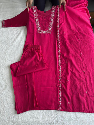 Awesome Pink Color Embroidery Work Kurti Suit