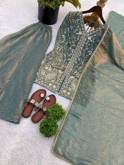 Function Wear Silk with Heavy Embroidery Palazzo Suit