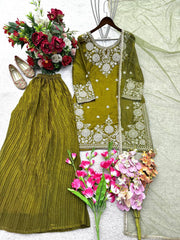 Mehndi  Fendy with Embroidery Work Sharara Suit