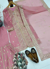Luxuriant Fuax Georgette Sequins Work Sharara Suit