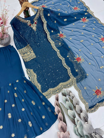 Fabulous Heavy Georgette Embroidery Sharara Suit