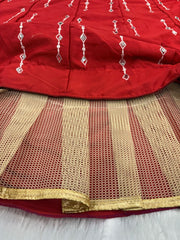 Captivating Red Malai Satin Silk Embroidered Lehenga