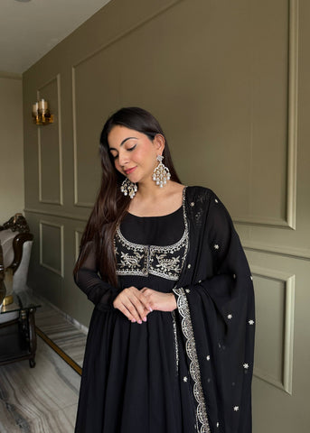 Elegant Georgette with Fancy Work Anarkali Gown