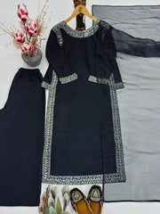Stylish Heavy Silk Embroidery Work Palazzo Suit