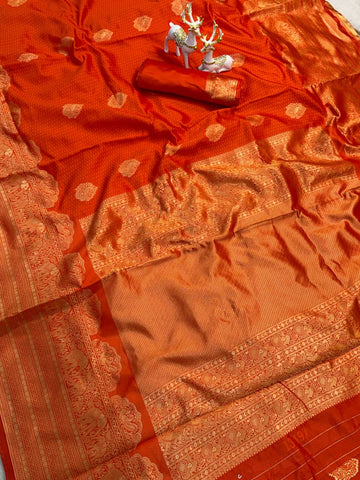Gorgeous Red Color Lichi Silk Banarasi Saree Wedding Wear