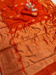 Gorgeous Red Color Lichi Silk Banarasi Saree Wedding Wear