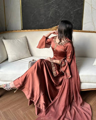 Innovative Brown Crep Silk with Embroidery Work Sharara Suit