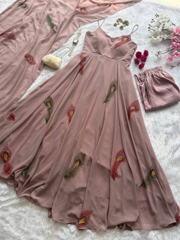 Captivating Duaty Pink Handpainted Work Anarkali Suit
