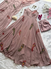 Captivating Duaty Pink Handpainted Work Anarkali Suit