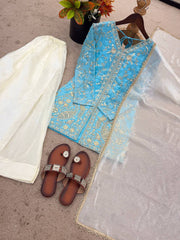 Function Wear Silk with Heavy Embroidery Palazzo Suit