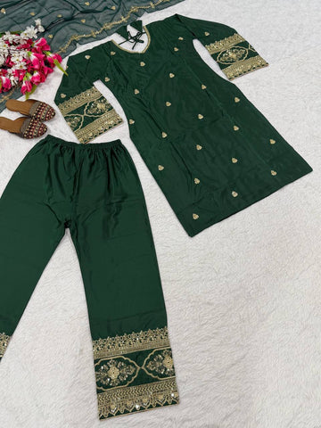Lovely Green Crep Silk with Sequence Work Sharara Suit