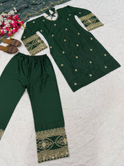 Lovely Green Crep Silk with Sequence Work Sharara Suit